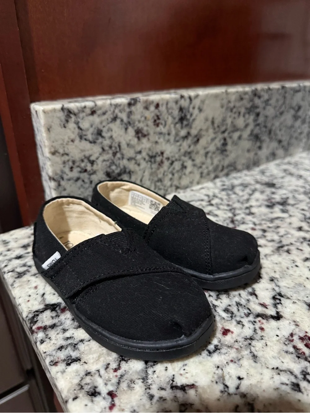 Toms Kids Black Canvas Slip-Ons with Elastic V
